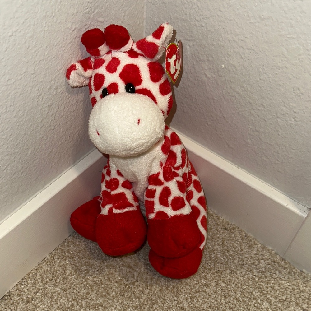 Vintage TY Pluffers Collection “Kisser” Red and White Giraffe Stuffy